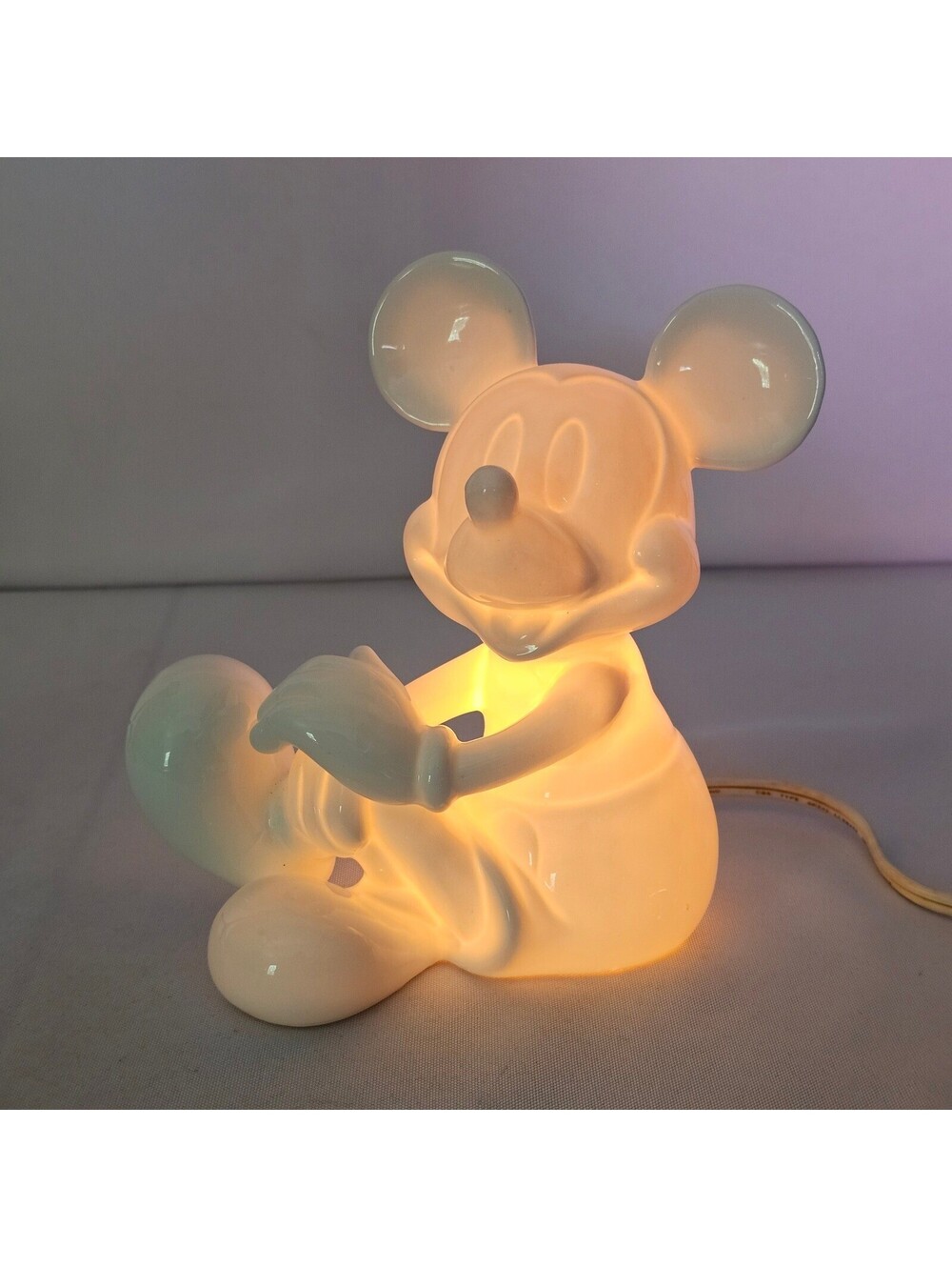 Vintage Schmid Disney Mickey Mouse White Ceramic Night Light Lamp Sitting Figure